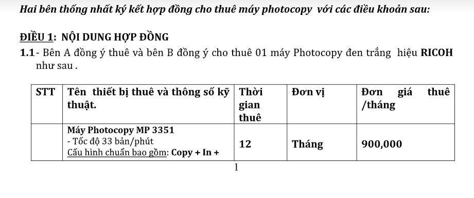 Hợp đồng cho thuê máy photocopy tại Hà Nội linh động