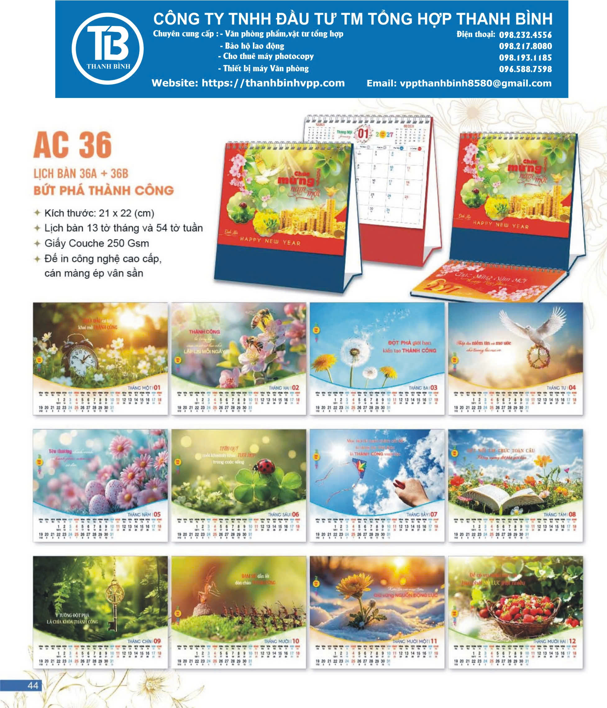 Lịch năm 2027 Thanh Bình: Lịch bàn, lịch để bàn đẹp, chất lượng cao cho doanh nghiệp